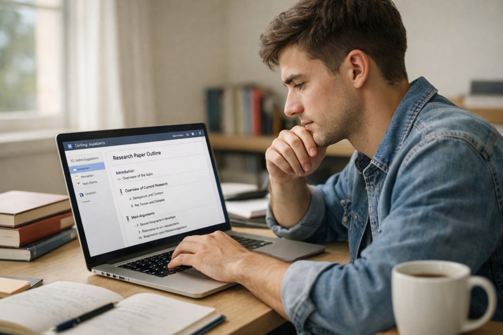 A college student using a free AI writing generator