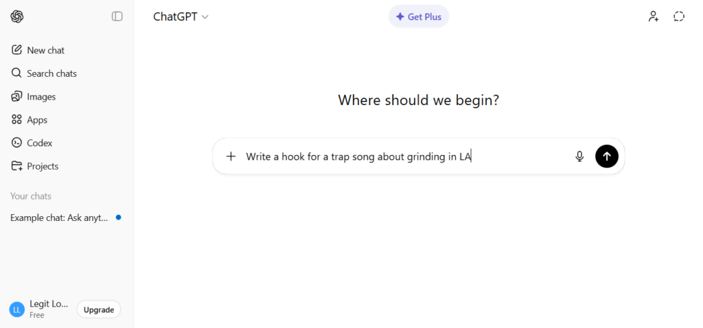 Screenshot of ChatGPT free AI chatbot interface showing conversation dashboard used for writing, brainstorming and The best free AI tools in 2026.