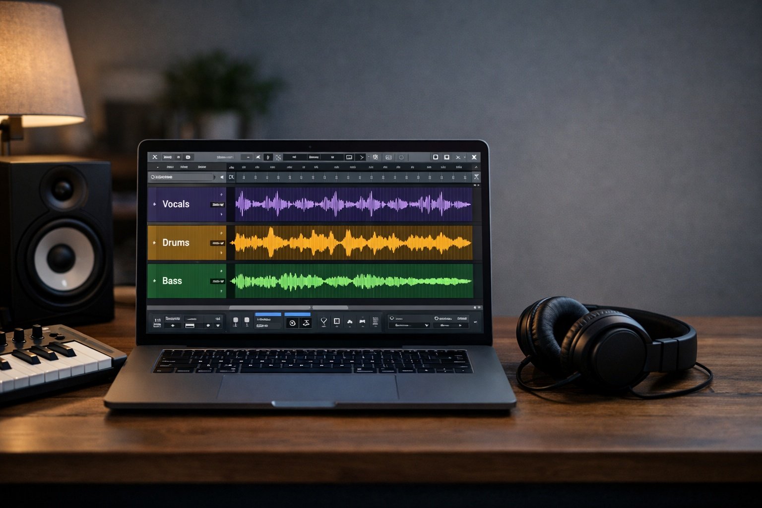 AI stem splitter separating vocals and instruments for remixing